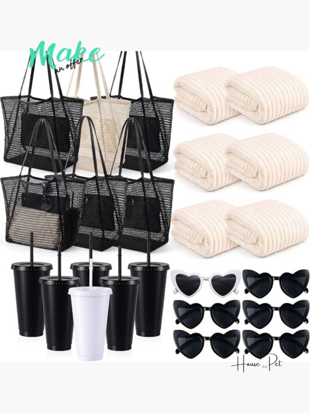 Bachelorette Party Favors Set With Mesh Tote Bags, Beach Towels, Cups &